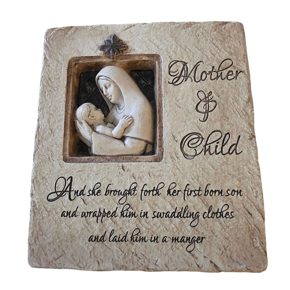 Mother and Child Faux Stone Resin Decor Mary & Jesus Religious Wall